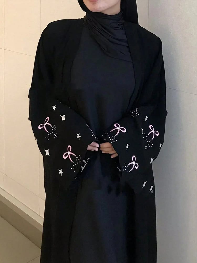 SH2539 Muslim Embroidered Long Dress – Spandex/Polyester, Embroidery Detail, Long Sleeve, Black, Sizes S-XXL for Ethnic & Modest Wear - Image 2