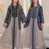 Ba3147 Green Elegant Long Dress – Polyester, Hand-Sewn Drill Embellishment, Metal Detail, Long Sleeve, Dark Green, Sizes S-XXL for Middle East & Southeast Asia