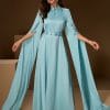 SC6602 Private Server Socialite Evening Dress – Polyester, Hand-Sewn Drill, Beaded & Diamond Embellished, Oversized Skirt, Emerald, Sizes S-XL for Banquets/Weddings