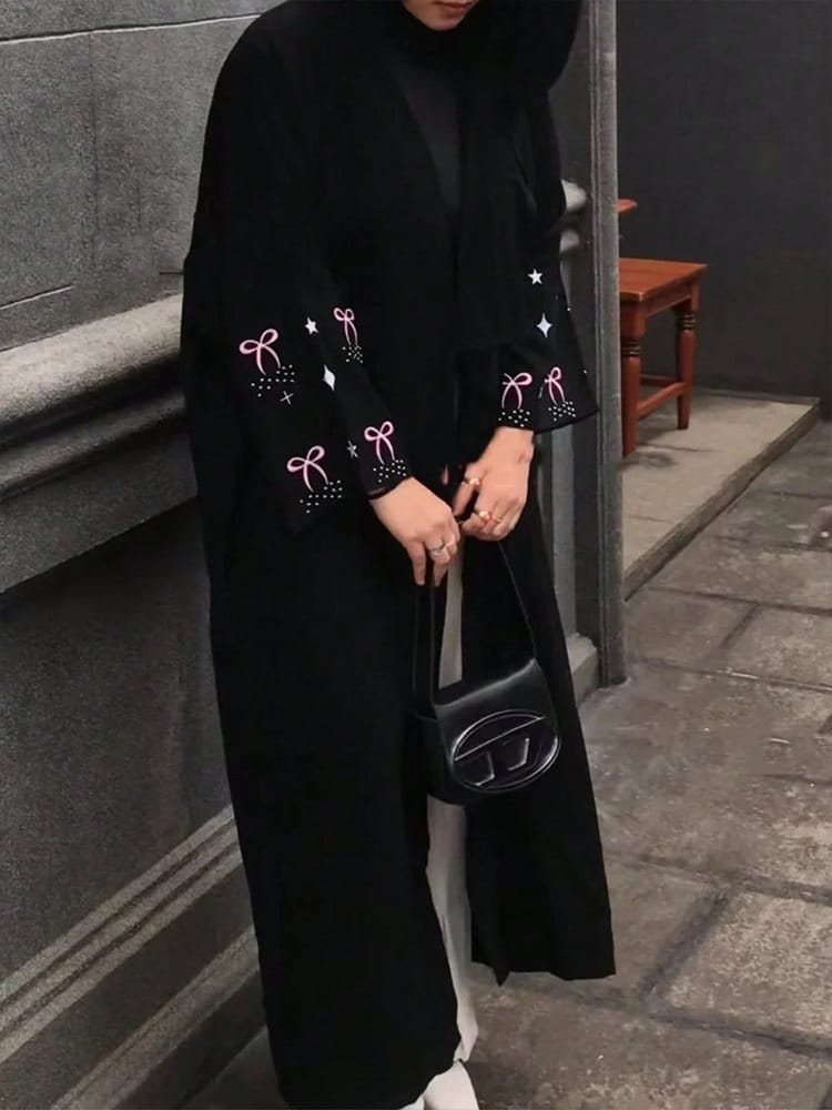 SH2539 Muslim Embroidered Long Dress – Spandex/Polyester, Embroidery Detail, Long Sleeve, Black, Sizes S-XXL for Ethnic & Modest Wear - Image 6