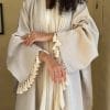 Comfortable Casual Long Dress – Spandex, Resin Solid Color, Tassel Detail, Bat Sleeves, Picture Color, One Size for Middle East Style