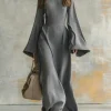 Di Yun Elegant Solid Color Long-Sleeve Puff Sleeve Gown Dress – Women’s 2025 Autumn/Winter High-Waisted Maxi Dress