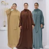 LR626 Plus Size Loose V-Neck Dress with Headscarf – Women's Long Sleeve Maxi Gown with Floral Details (Fall 2025)
