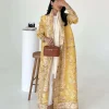 Pleated Long Dress – Polyester, Pressed Pleats, Printed Detail, Long Sleeve, 5 Colors, One Size for Middle East, Europe & America