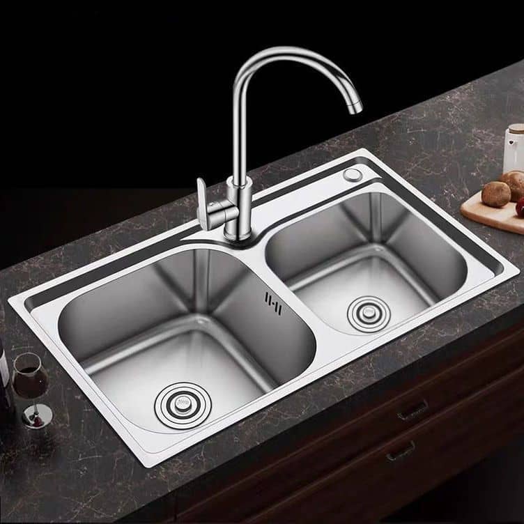 Modern Simplicity Stainless Steel Double Basin Sink – Multiple Size/Package Options, with/without Faucet & Accessories for Kitchen Use