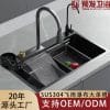 Pre-delivery Feiyu Modern Minimalist Stainless Steel Sink – 3.0mm Thick, Black Fine Steel, Pull-Out Faucet, EU CE Certified for Kitchen