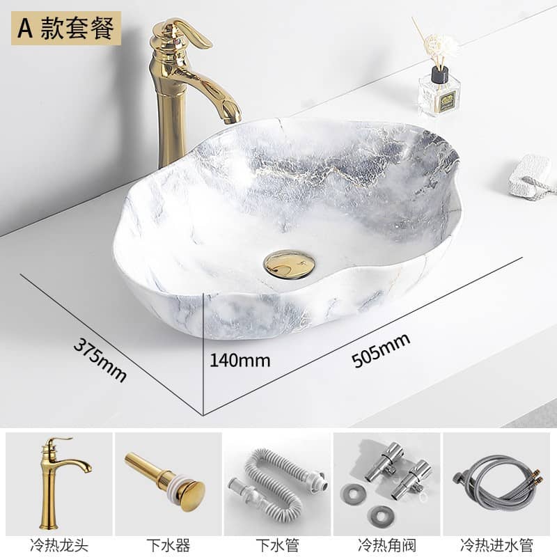 Ceramic Basin, Countertop Basin, Marble Single Basin, Single-Hole, Antique-Style, Small-Sized, High-End Bathroom Integrated Basin for Home Use - Image 3