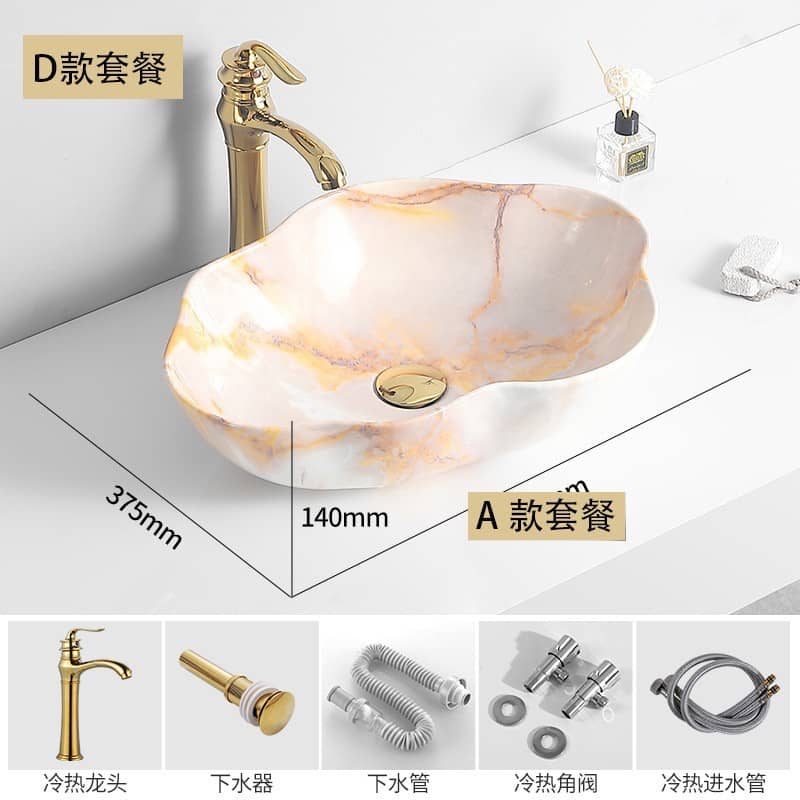 Ceramic Basin, Countertop Basin, Marble Single Basin, Single-Hole, Antique-Style, Small-Sized, High-End Bathroom Integrated Basin for Home Use - Image 5