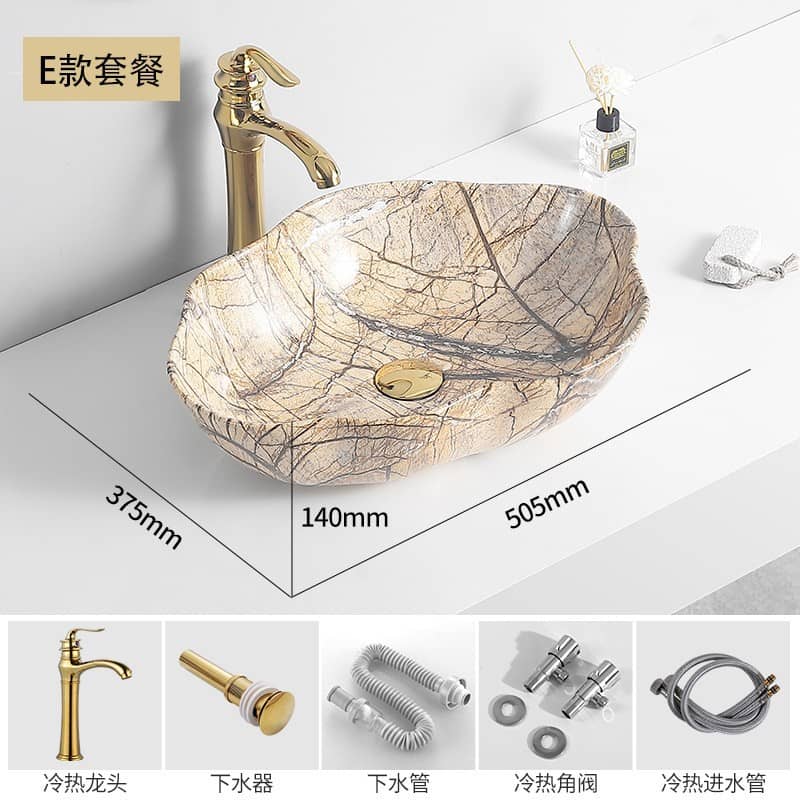 Ceramic Basin, Countertop Basin, Marble Single Basin, Single-Hole, Antique-Style, Small-Sized, High-End Bathroom Integrated Basin for Home Use - Image 6