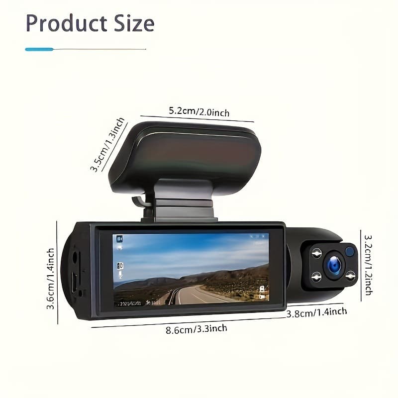 M81 3.0" Dual-Lens Car Dash Cam – 1080p, 150° Wide Angle, F2.0 Aperture, Reversing Image & Motion Detection for Front Windshield - Image 5
