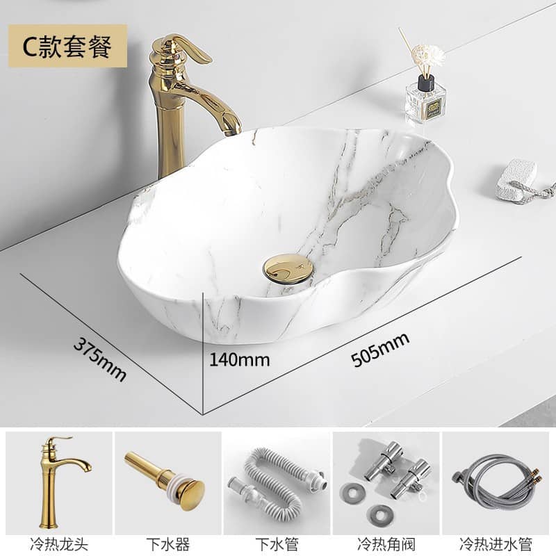 Ceramic Basin, Countertop Basin, Marble Single Basin, Single-Hole, Antique-Style, Small-Sized, High-End Bathroom Integrated Basin for Home Use - Image 2