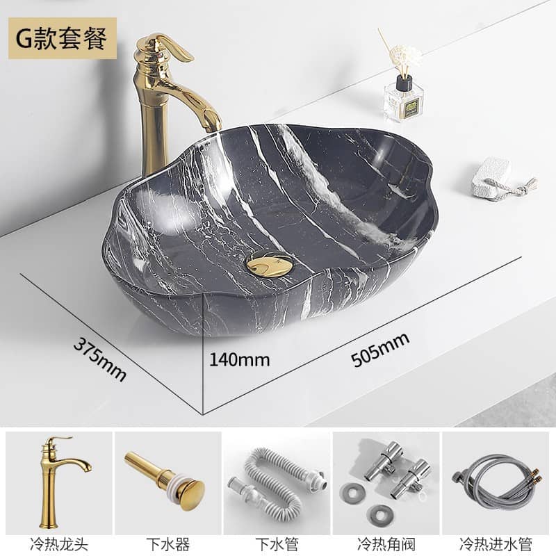 Ceramic Basin, Countertop Basin, Marble Single Basin, Single-Hole, Antique-Style, Small-Sized, High-End Bathroom Integrated Basin for Home Use - Image 4