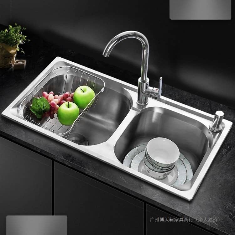 Modern Simplicity Stainless Steel Double Basin Sink – Multiple Size/Package Options, with/without Faucet & Accessories for Kitchen Use - Image 2