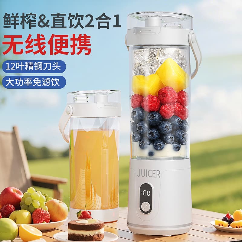 Yu Baiyang Portable Juicer Cup – 50W, 401-600ml, 12-Row Grinding Teeth, 18001-20000 RPM, Built-in Battery, Auto-Cleaning, Timing for Home & Travel