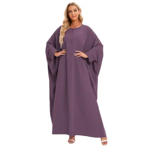 Batwing Sleeve Patchwork Long Dress – Women's Zipper Front Maxi Gown with Solid Color (Summer 2022)