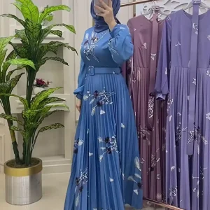 5931 Printed Long Sleeve Dress – Women's High-Waisted Umbrella Maxi Dress with 3D Effect (Fall 2025)