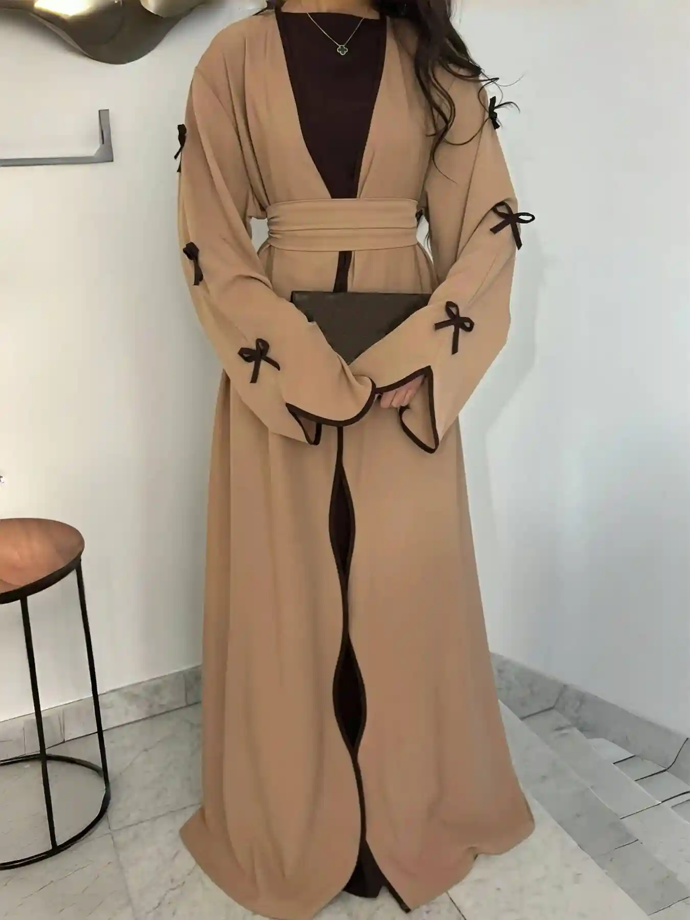 Long Cardigan with Belt – Women's V-Neck Loose-Fit Outerwear Dress (Spring 2025) - Image 9