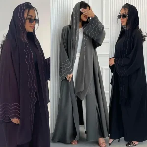 Wavy Embroidered Batwing Sleeve Cardigan & Headscarf Set – Women's Loose-Fit Long Coat Two-Piece Outfit (Summer 2026)