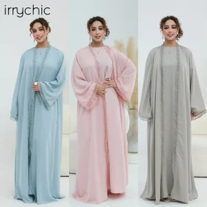 Ai Yirui Plus-Size Cardigan with 3D Lace Trim + Inner Layer Two-Piece Set – Women's V-Neck Long Dress/Skirt Set (Spring 2026)
