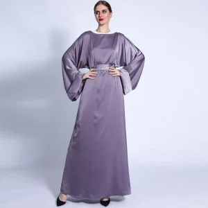 Matte Solid Color Loose-Fit Long Dress – Women's Tassel & Rhinestone Belt Maxi Gown with Pockets (Fall 2021)