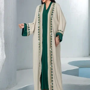 BA5233 Plus Size Cardigan Two-Piece Set – Women's Long Sleeve Lace Trim Elegant Outfit with Color Block (Spring 2025)