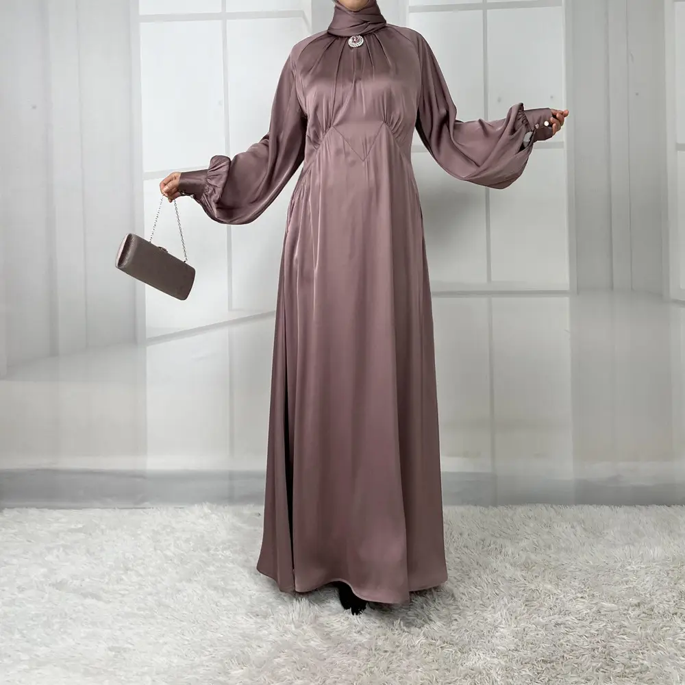 Rhinestone Lantern Sleeve A-Line Long Robe – Women's Elegant Maxi Dress with Satin Finish (Spring 2025) - Image 4