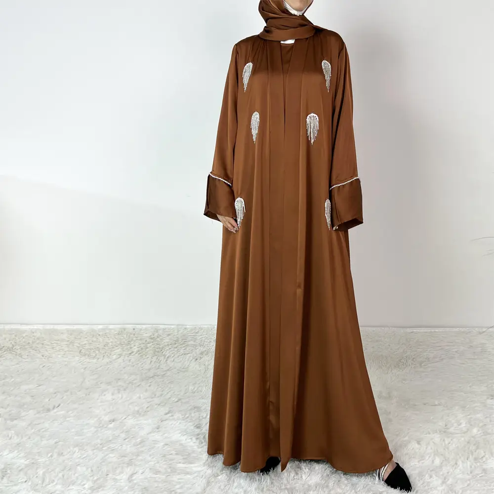 4634 Shiny Rhinestone Striped Long Dress/Robe Set – Women's Ethnic 3-Piece Costume with Tassel Details (Fall 2024)