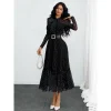 2026 Elegant Polka Dot Long-Sleeve Slim-Fit Dress – Women's Round Neck High-Waist Tie-Waist A-Line Midi/Maxi Dress for Spring