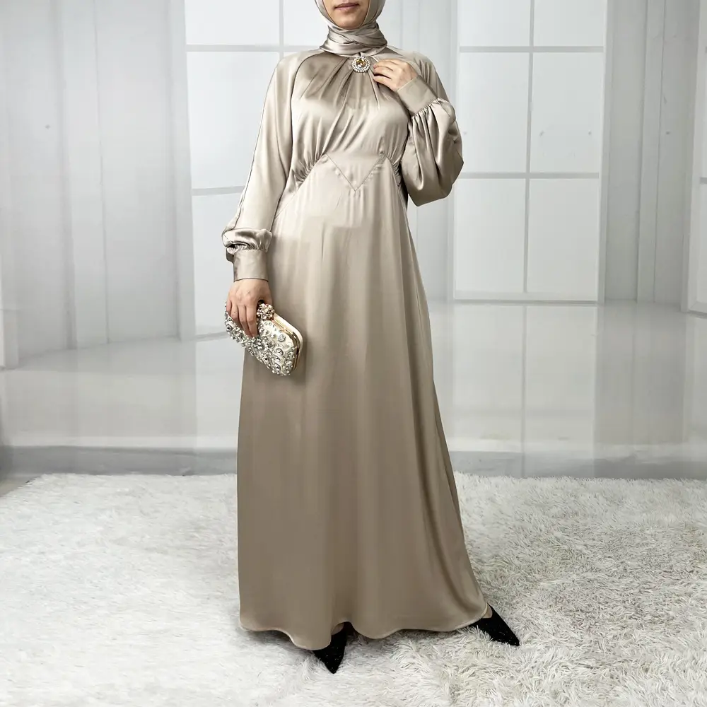 Rhinestone Lantern Sleeve A-Line Long Robe – Women's Elegant Maxi Dress with Satin Finish (Spring 2025) - Image 5
