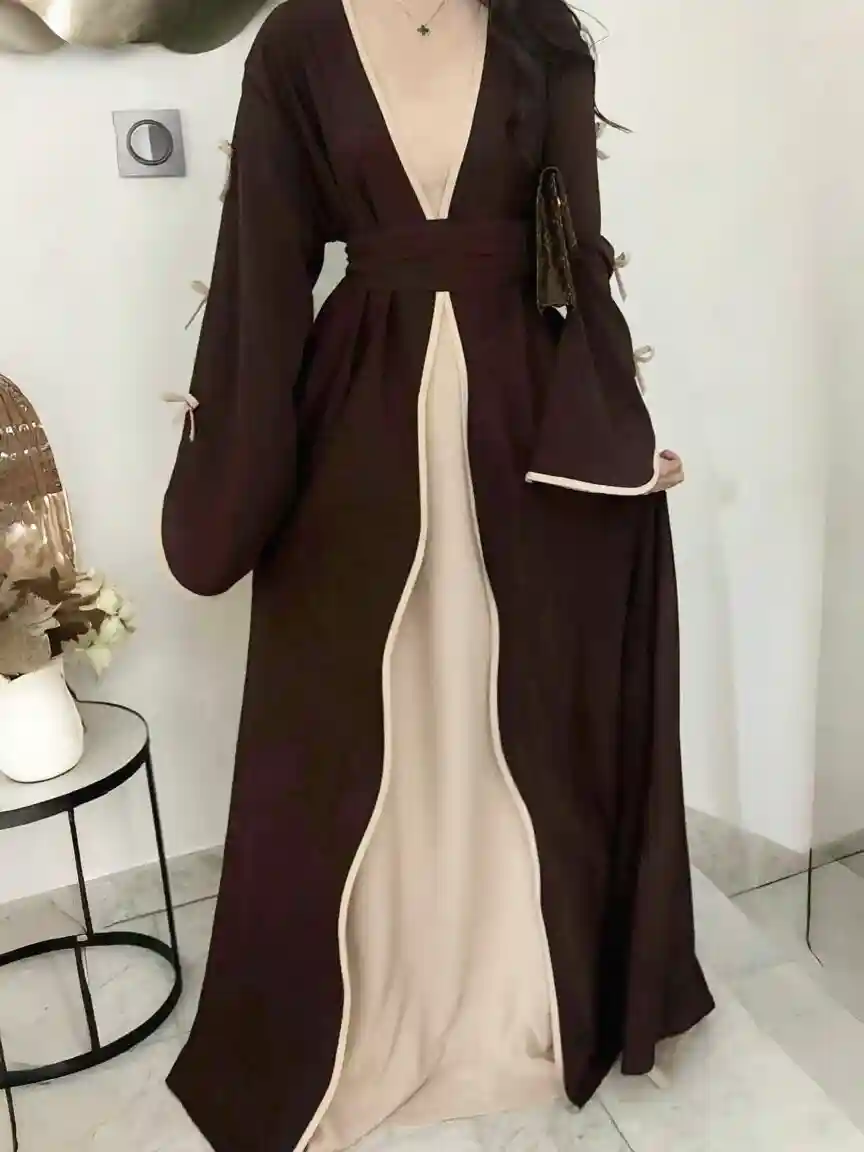 Long Cardigan with Belt – Women's V-Neck Loose-Fit Outerwear Dress (Spring 2025) - Image 6