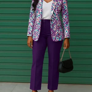 D603 Printed Suit Jacket & Slim-Fit Pants Set – Women's Two-Piece Casual Suit (Fall 2025)
