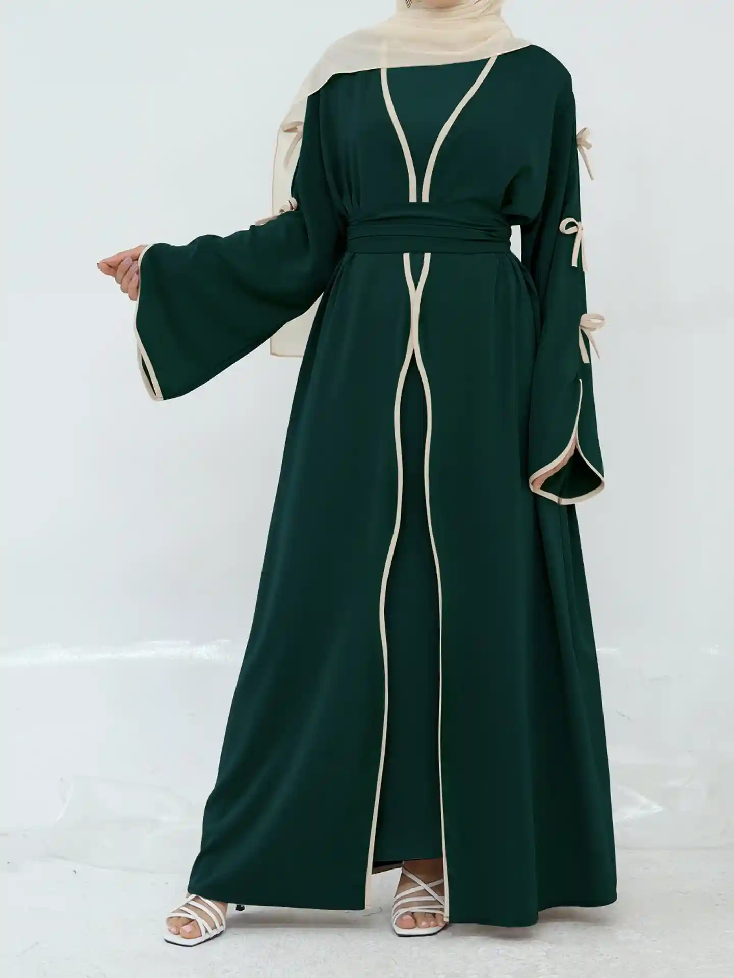 Long Cardigan with Belt – Women's V-Neck Loose-Fit Outerwear Dress (Spring 2025) - Image 7