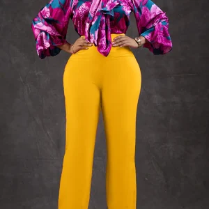 D316 Plus Size Printed Shirt & Wide-Leg Pants Set – Women's Casual Long-Sleeve Two-Piece Suit (Fall/Winter 2022)