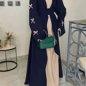 Long Cardigan with Belt – Women's V-Neck Loose-Fit Outerwear Dress (Spring 2025)