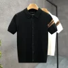 M901 Men's Light Luxury Knitted Short-Sleeve Shirt – Slim-Fit Turn-Down Collar Polo with Slit Detail (Summer 2025)