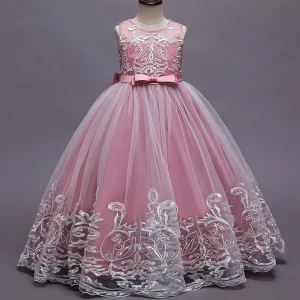 9101 Gradient Floral Sequin Princess Tutu Dress – Girls' Lace Long Gown for Weddings, Pageants & Emcee Events