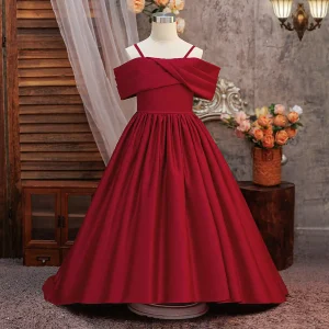 LP683 Off-Shoulder Solid Color Long Dress – Girls' Runway Princess Gown for Piano Performances & Formal Events (Summer 2026)