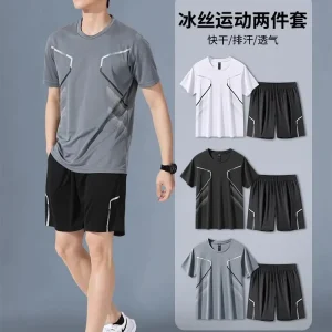 Men's Summer Sportswear Set – Quick-Dry Ice Silk Short-Sleeve T-Shirt & Shorts for Running, Basketball & Fitness (Summer 2026)