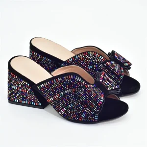 938-88 Women's Rhinestone Bow Wedge Sandals – Breathable High Heel Party & Evening Shoes (6-8cm)