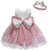 RL-M6321 Lace Color-Block First Birthday Dress – Baby Girl's Bow Princess Evening Gown with Tulle (Spring 2026)