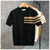 T176 Men's Color-Block Knitted Short-Sleeve T-Shirt – Trendy Crew Neck Thin Base Layer Top (Summer 2025)