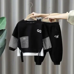 Q127 Boys' Spring/Autumn Two-Piece Set – Trendy Long Sleeve Hoodie & Trousers Outfit for Kids (Ages 3-8)