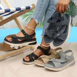 20260612 Plus-Size Platform Sporty Sandals – Cross-Strap Velcro Beach Shoes for Summer 2026