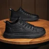 Classic British-style low-top leather shoes with PU upper, warm imitation leather lining, and durable PVC sole. Available in black, brown, and brown-black, sizes 39-44.