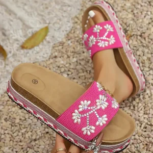Plus-Size Rhinestone Strap Platform Sandals – Colorful European Style Summer Shoes for Women (2026 New Style)