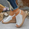 Plus-Size Wedge Roman Sandals – Peep Toe Platform Shoes with Elastic Band for Summer 2025 (Sizes 35-43)