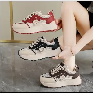 K8522 Women's Platform Mesh Sneakers – Korean Style Breathable Dad Shoes with Slimming Waist Design (Summer 2026)