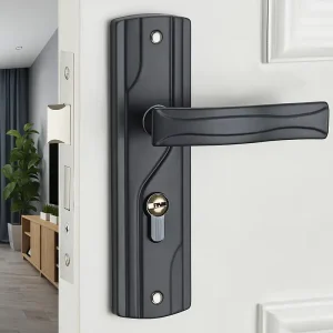 Black solid wood door handle and lock for interior bedrooms and home use, universal silent lock handle
