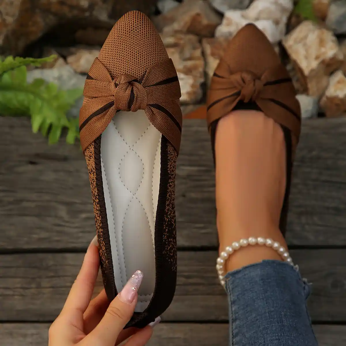 Women's Pointed Toe Flyknit Slip-On Shoes – Breathable Flat Bow-Tie Professional Flats (Fall 2025) - Image 5