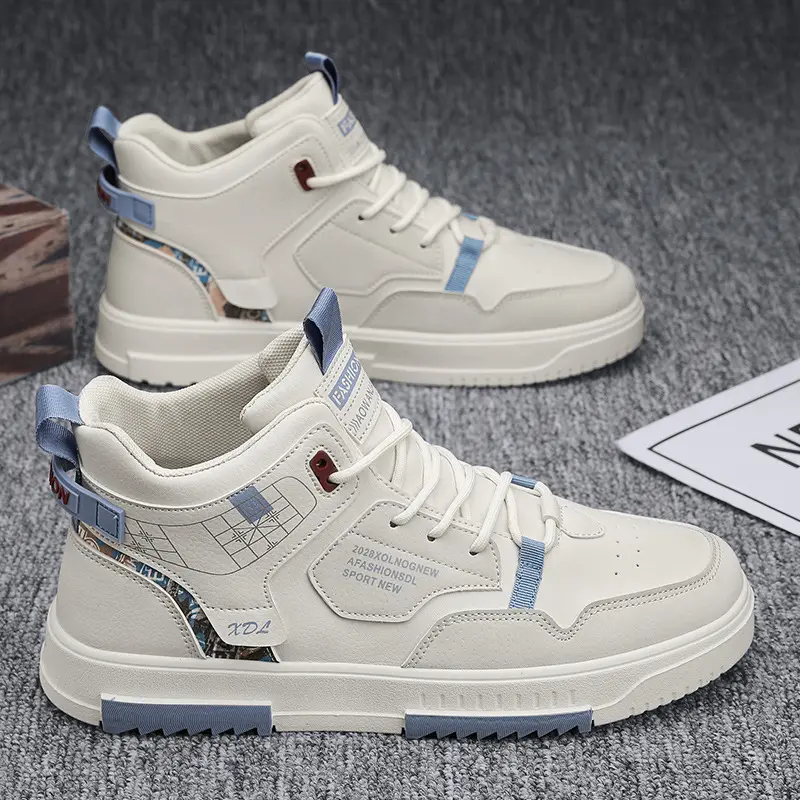 New Spring Men's Shoes: Breathable High-Top Shoes, Trendy and Versatile White Sneakers, Thick-Soled Sports Casual Sneakers, - Image 2